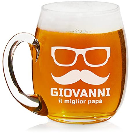 Maverton Boccale personalizzato per la Birra in vetro - capienza 500 ml - H12cm x Ø8,5cm - perfetta idea regalo per compleanno per uomo amante della Birra - papà