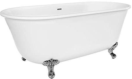 Belfast Bathroom Freestanding Double Ended Acrylic Bath with Large Chrome Claw Feet Includes White Waste & Overflow – 1500 x 780