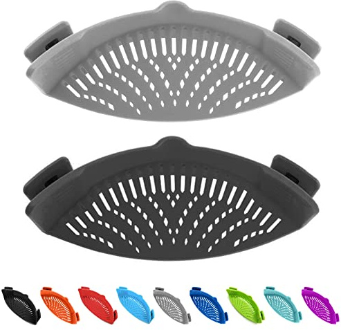 Passoire de cuisine à clipser rectangulaire pour spaghetti, pâtes, viande, fruits, légumes. Passoire alimentaire en silicone pour toutes les tailles de casseroles et bols (Noir)