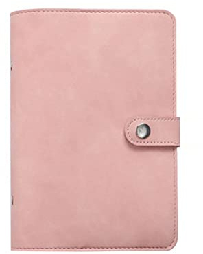 Carpeta de anillo de piel sintética A6, cubierta de carpeta de 6 anillos redondos recargable, cartera de ahorro de dinero, cubierta de cuaderno para escribir cuaderno diario (rosa)