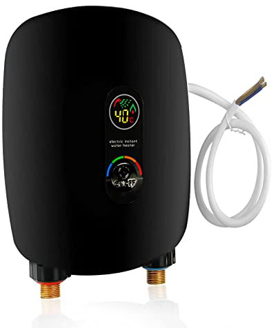 Instant Tankless Hot Water Heater 6500W,WMLBK Tankless Electric Water Heater with LED Display 220V Mini Electric Water Heater for Kitchen Bathroom Washing, Black