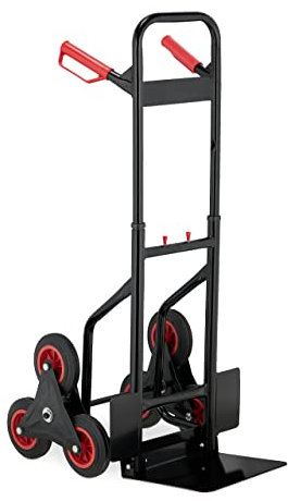 Relaxdays Sackkarre Treppensteiger, klappbare Transportkarre, bis 200 kg, Vollgummireifen, höhenverstellbar, schwarz/rot