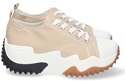 shoes&blues.es 66898-Zapatilla de Plataforma para Mujer, Material de Lona, Comodas, y con Cierre de Cordones, Primavera Verano 2022. Talla 40 Beige