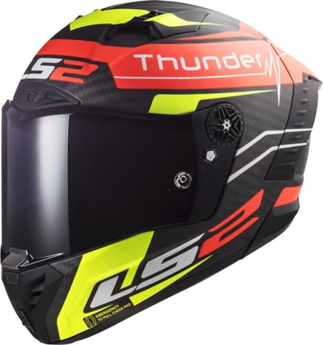 LS2, Integraler Motorradhelm THUNDER CARBON ATTACK Matt Red H-V Yellow, XS