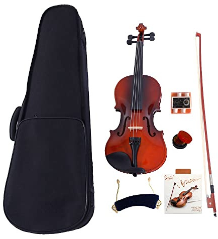 Violon 4/4 Acoustique Violon pour Enfants, Adultes, étudiants Kit de Violons Débutants avec archet de violon, étui rigide, épaulière, colophane, 4 cordes (bois)