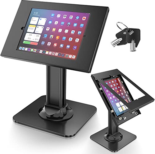 AboveTEK Diebstahlsicheres iPad Ständer POS Sicherheitsständer & abschließbarer Tablet Ständer Schwere Basis, 360° Drehung, 75° Neigungswinkel - für iPad/Air/Pro（Schwarz）