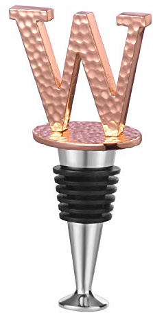 WishDeco Flaschenverschluss, Sektflaschenverschluß, Weinverschluss, Verschluss Weinflasche, Flaschenstöpsel, Prosecco Geschenk für Weinliebhaber, Geschenk-Box, Rosévergoldung, Anfangsbuchstabe W