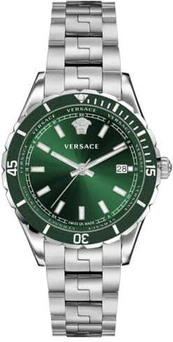Versace - Herren-Armbanduhr Quarz Mode Armband und Gehäuse aus Edelstahl Farbe Grau Analoges Zifferblatt Grün - VE3A01022