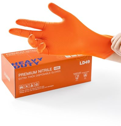 LANON 8 Mil Orange Einweghandschuhe Nitrilhandschuhe, Mechaniker, Langlebig, Lebensmittelecht, Latexfrei, Puderfrei, Volldiamantbeschichtet, XXL