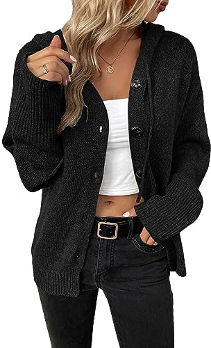 Vcindai Damen Langarm Grobstrickjacke Kurz Strickjacke Herbst Winter Strickmantel mit Kapuze