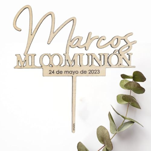 Topper tarta de Comunión Personalizado Madera | Detalles y Recuerdos de Comuniones | Lulamuk