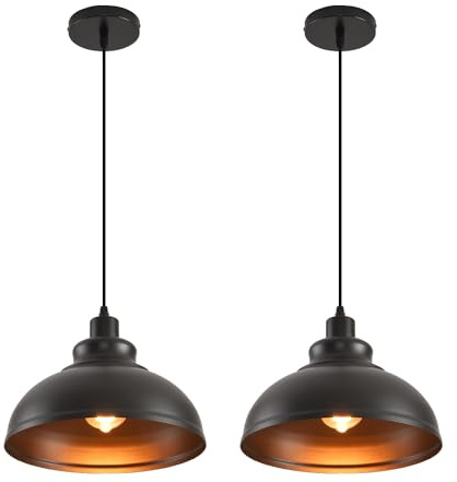 Pendant Lighting Vintage Industrial Fixtures, Farmhouse Pendant Lamp, Hanging Light Fixtures with Metal Shade (Black Inside), Industrial Black Pendant Lights for Hallway Kitchen Island Dining Room