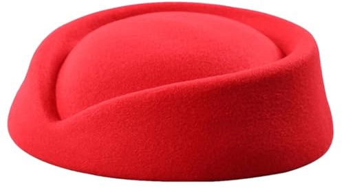 Dvbfufv Baskenmütze für Damen, Vintage-Stil, Uniform, Stewardess, Pillbox-Hut, Rot (Big Red), Einheitsgröße