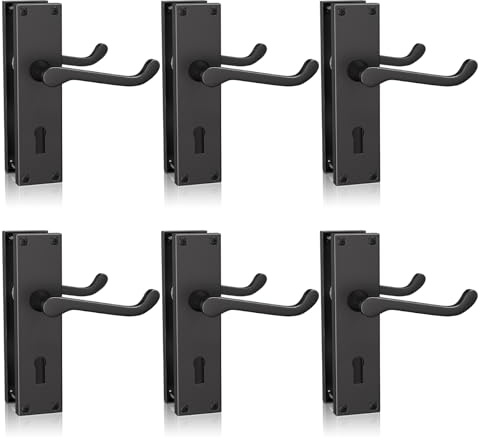 Bwintech 6 Sets Matt Black Victorian Lever on Plate, Latch Furniture, Backplate Door Handles, with Keyhole, Suitable for Wooden Doors