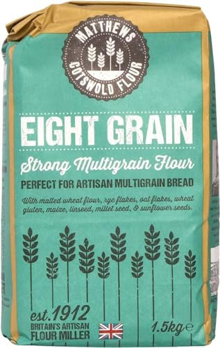 Matthews Flour Eight Grain Strong Multigrain (1.5KgX3) wholesome flour is ideal for baking delicious, high fibre multigrain artisan breads and rolls by hand or bread machine.
