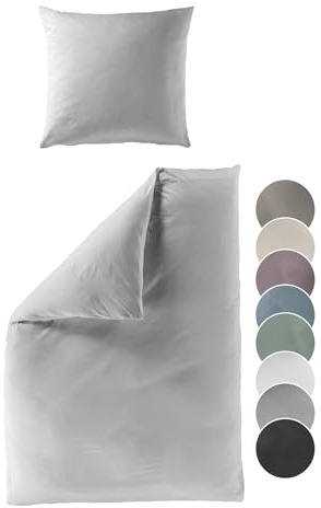 liebling Satin Bettwäsche Silber Grau, Bettzeug 155x220 cm, 2 teilig | 1 x Bettbezug 155 x 220 + 1 x Kissenbezug 80 x 80, 100% seidig weiche Baumwolle, 60 Grad waschbar, OEKO-TEX Made in Green