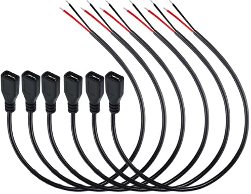 RUNCCI-YUN 6Pcs micro Queue de cochon USB,22AWG 3A micro USB Femme extrémité ouverte à fil nu à 2 broches,Femme USB rallonge de câble,prise USB soudable,pour les bricoleurs (30cm)