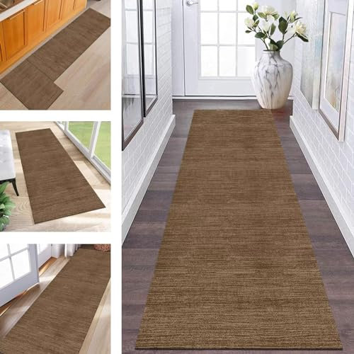 Läufer Flur Küche Teppich Lang rutschfest waschbar Teppichmatten Küchenläufer 100X350CM Dunkelbraun Korridor Teppichläufer Küchen Meterware Flurteppich Dauerhaft Wohnzimmer Schlafzimmer Esszimmer
