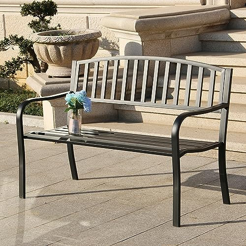 Gartenbank Holzbank Außenbänke Terrasse Wetterfeste Veranda-Sitzbank, Sitzauflagen Bank für Outdoors Metall Veranda Freigabe Arbeit Eingangsrahmenmöbel für Garten ( Color : Wit , Size : 130cm/51.1in )