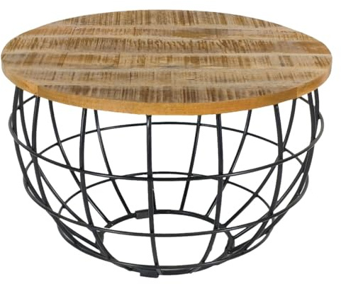 Amago home Couchtisch Wohnzimmer-Tisch rund ø 55 cm Beistelltisch Metall Gestell Tischplatte Holz massiv Farbe Tabacco