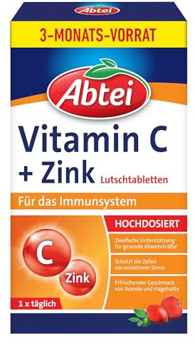 Abtei Vitamin C + Zink – Zur Unterstützung des Immunsystems – Hochdosiert, Vegan, Glutenfrei – Vorratspackung – 90 Lutschtabletten für 3 Monate