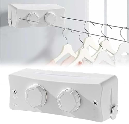 Wäscheleine ausziehbar, Einziehbare Innenwäscheleinen zum Einfahren 5,1 m Duo Reel Wandmontierte Wäscheleine mit verstellbarem Edelstahl-Doppelseil für Balkon, Badezimmer