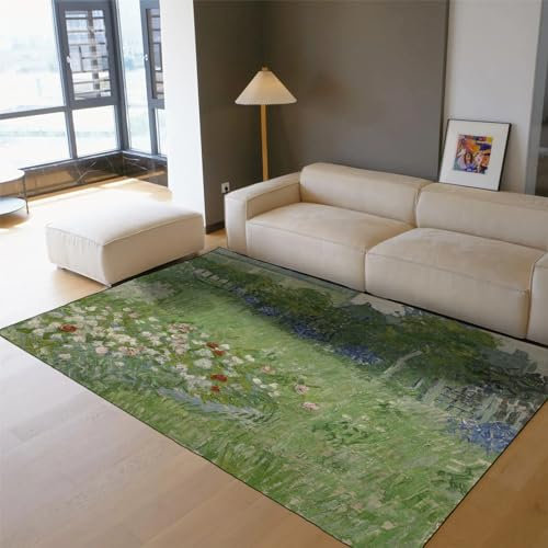 LANDERSION Grüne Pflanze Großer Teppich Bunte Blume Teppich Outdoor-Landschaft Art Deco Teppich Moderner Relax Teppich für Wohnzimmer Waschbarer Küchenteppich 120x240cm