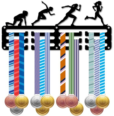 CREATCABIN Medaillenhalter Für Leichtathletik Medaillenständer Wandrahmen Leichtathletik Läufer Sport Rennbänder Hängehalterung Kleine Haken Für Die Wand Läufer Athleten Medaillengewinner 29x13cm