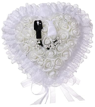 Cabilock Blumenringkissen Mit Spitze Für Hochzeiten Romantisches Design Für Trauung Und Verlobung Wiederverwendbar Schützt Hochzeitsring Accessoire Für Braut Und Bräutigam