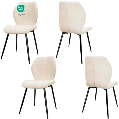 JIJIAN Esszimmerstühle 4er Set, Stühle Esszimmer, Küchenstühle | Wohnzimmer Essstühle, Gepolsterte Stühle, Ergonomisch Gestaltete Leinenstühle für Esszimmer, Küche, Schlafzimmer, Beige