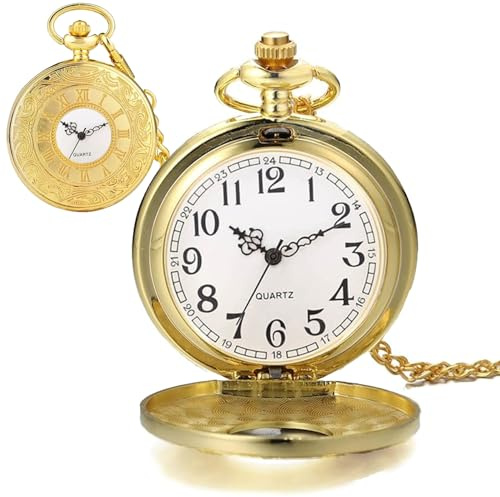 Cerioll Retro Quarz Taschenuhr, Retro Taschenuhr Herren Mit Kette, Antik Kettenuhr Mit Arabischen Ziffern, Vintage, Klassische, Gold