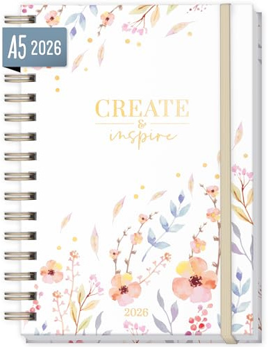 Häfft® Lieblings-Timer Kalender 2026 A5 Sweet Flowers Hardcover Terminplaner, Spiralkalender, Terminkalender, Wochenplaner, Ringbuch Planner - nachhaltig & klimafreundlich