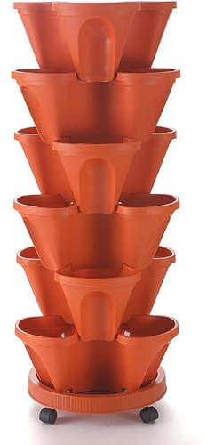 Maceta vertical apilable de fresas multicapa, torre de flores para jardín, maceta de 4 pétalos con bandeja, maceta vertical de plástico duradero para hierbas y flores