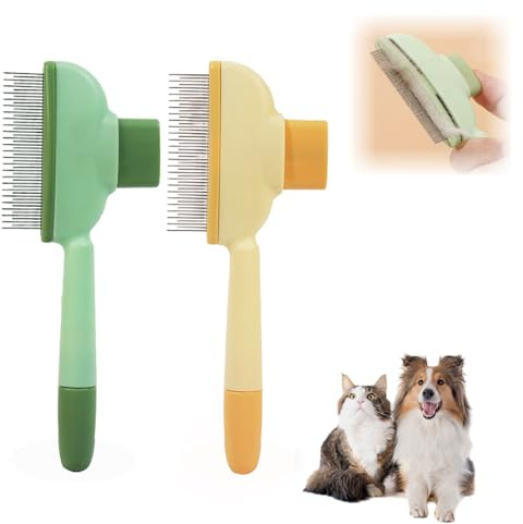 2 Stück Selbstreinigender Katzenkamm - Selbstreinigende Haarbürste für Kurzhaar und Langhaar, Katzenbürste, Hunde Bürste, Flohkamm für Katzen, Katzenhaarbürste für Haarausfall und Verfilzungen
