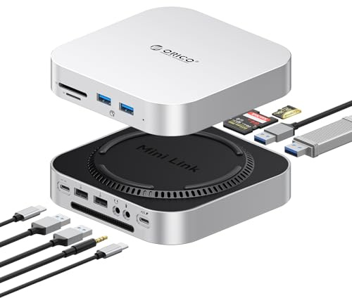 ORICO MiniLink Estación de Acoplamiento, Hub USB‑C 8 en 1, 2× USB‑A 3.0/2.0 a 5 Gbps (Cada una), Lector de Tarjetas SD/TF, Compatible con Mac Mini M4/M4 Pro, MacBook y Mac – M48P