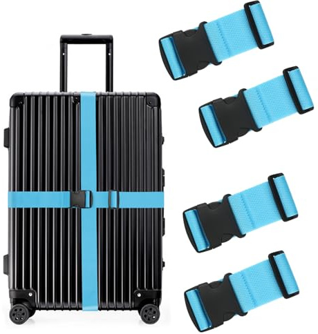 Koffergurt - 4 Stück Blau Kofferband Gurt Für Koffer & Taschen,Extra Robuste & Verstellbare Gepäckbänder,Ideal Für Flugreisen,Camping & Roadtrips,Perfekt Für Familienurlaub & Geschäftsreisende