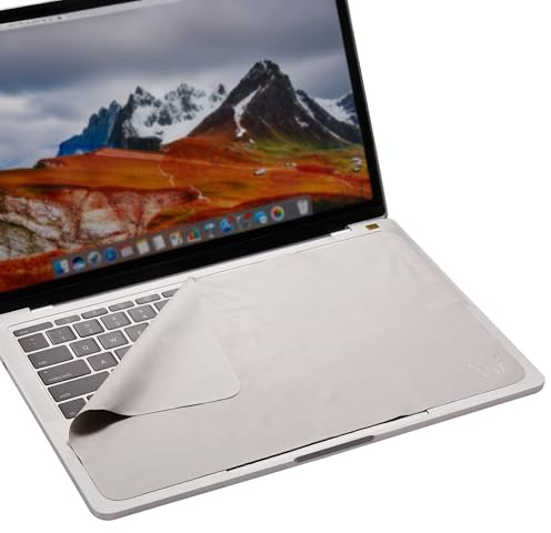 Ewent Funda de Microfibra y Paño de Limpieza, Paño 2-en-1, Protección para Portátiles de 13/15/16 pulgadas Pantalla y Teclado, Limpieza de Pantallas y Lentes, Antiestático Ultra Suave, Gris–29x18,6 cm