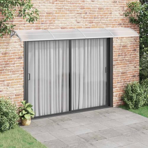 Auvent de Porte Extérieur,400x100 cm en Polycarbonate Gris,Résistant aux Intempéries,Structure Aluminium et ABS,Protection Contre la Pluie et Neige,Marquise de Porte Exterieur,Auvent de Terrasse