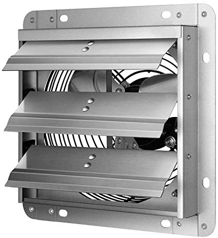 Simple Deluxe 7 Inch Wall Mounted Shutter Exhaust Fan, Aluminum, 1600 RPM, 760 CFM, for Attic, Garage, Louvered Vent, And Greenhouse, Silver