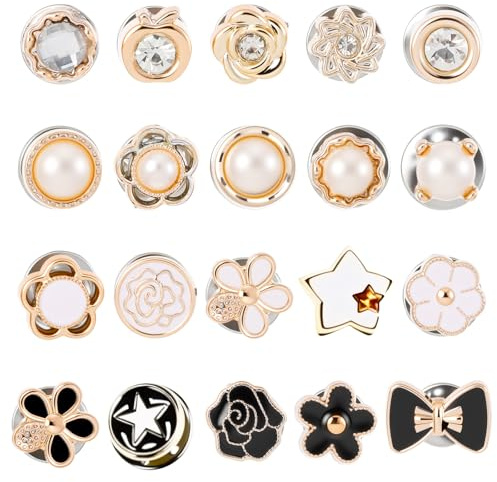 Guduling 40 Stück Brosche Knöpfe,Kleine Brosche Ausschnitt Verkleinern,Knöpfe Ohne Nähen,Ersatz Damen Hemd Sicherheit Knöpf für Kleider,Blusen,Strickjacke,Stoffdekoration(20 Stile)