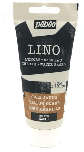 Pébéo Tinta de Linograbado OCRE AMARILLO 80 ml – Tinta Lino al Agua Ultra Pigmentada y Opaca, Impresión sobre linóleo y papel, Limpieza fácil