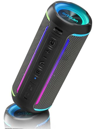 Ortizan Bluetooth Lautsprecher, Musikbox mit LED-Licht, Bluetooth 5.3, 30 Stunden Spielzeit, tragbare Lautsprecher mit 40 W verstärktem Bass, IPX7 wasserdichter für Partys und Outdoor-Aktivitäten