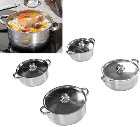 Tnfeeon Stock Pot with Lid Stainless Steel Stockpot Set 4 Pcs 20cm 22cm 24cm 26cm Heavy Gauge Multi Size Cooking Pot Even Heating with Lids for Home Kitchen