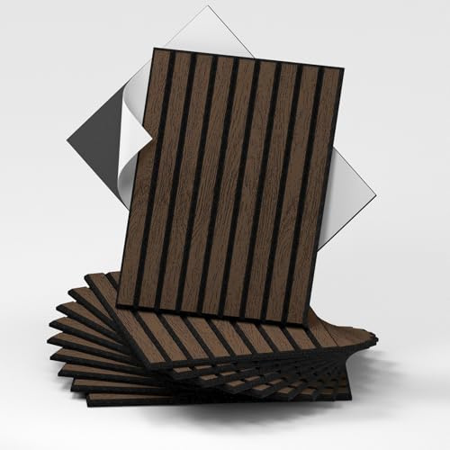 WADILE Panneaux Muraux à Lattes Bois Autocollants 30×40 cm – Panneaux Acoustiques Décoratifs en PVC Insonorisés pour Salon et Chambre, Mur d’Accent – Lot de 8