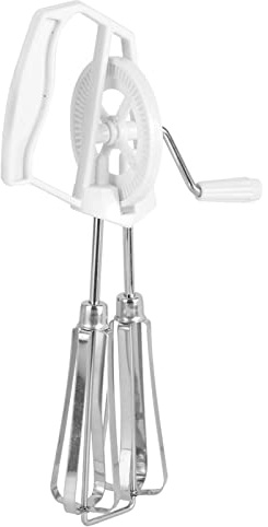 Frullino per le uova, manovella in plastica in acciaio inox, autorotazione, risparmio di sforzo, frullatore manuale per la domestica (Bianca)