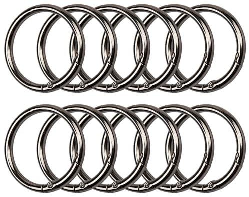12PCS Karabiner Rund 40 mm O-Ring, Gun Black für Alltag und Organisation Karabinerhaken Rund Als Schlüsselanhänger Ring für Taschen und Zubehör Karabinerring