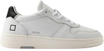 D.A.T.E. Court Calf Sneakers Uomo, Tomaia in Pelle, Interno in Pelle e Cotone, Plantare Estraibile in Pelle e Lattice (White Black, Sistema Taglie Calzature EU, Adulto, Numero, Media, 44)
