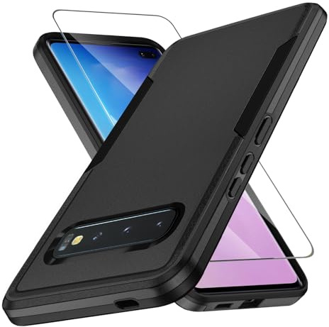KOGENG Handyhülle für Samsung Galaxy S10 Plus Hülle mit Schutzfolie, Matt PC Hard Rückseite Anti-Fingerabdruck Kratzfest TPU Bumper Stoßfest Haltbar Schutzhülle für Samsung S10 Plus Case (Schwarz)