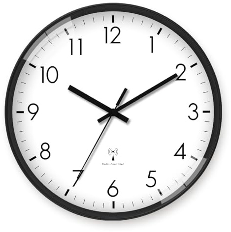 Constantplanet 8 Zoll Funk Wanduhr Schwarz Batteriebetrieben | Wanduhren für Küche Schlafzimmer Büro Wohnzimmer Badezimmer Klein Moderne Wanduhr Ohne Tickgeräusche