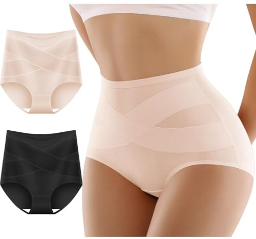 ADUDVLO 2PCS Women Tummy Control Knickers High Waisted Knickers for Women Tummy Control Pants Comfort Body Shaper